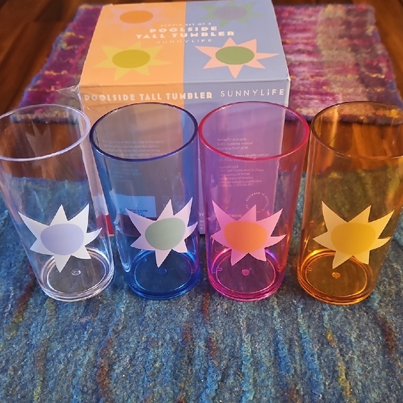 SunnyLife Utopia Poolside Tall Tumbler Set - Blue, Pink, Orange, White.  NWT - Picture 1 of 5